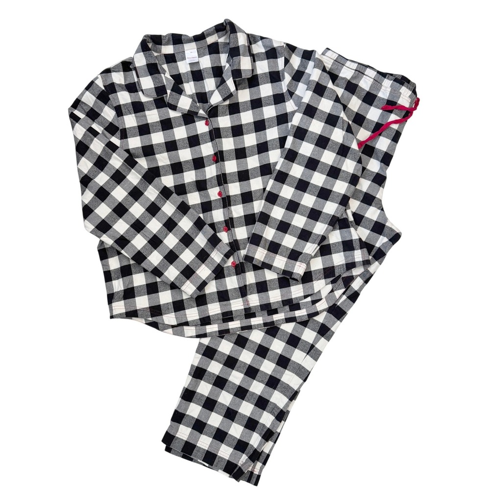 Hanna Andersson Women's Flannel Black & White Buffalo Plaid Pants Pajama Set XXL